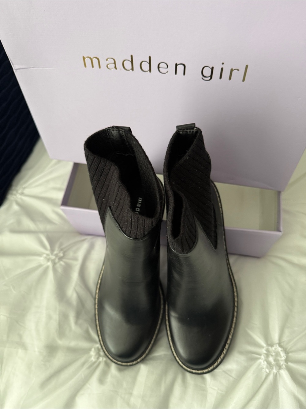 Kohl's Madden Girl Black Chelsea Ankle Boots with Knit Collar